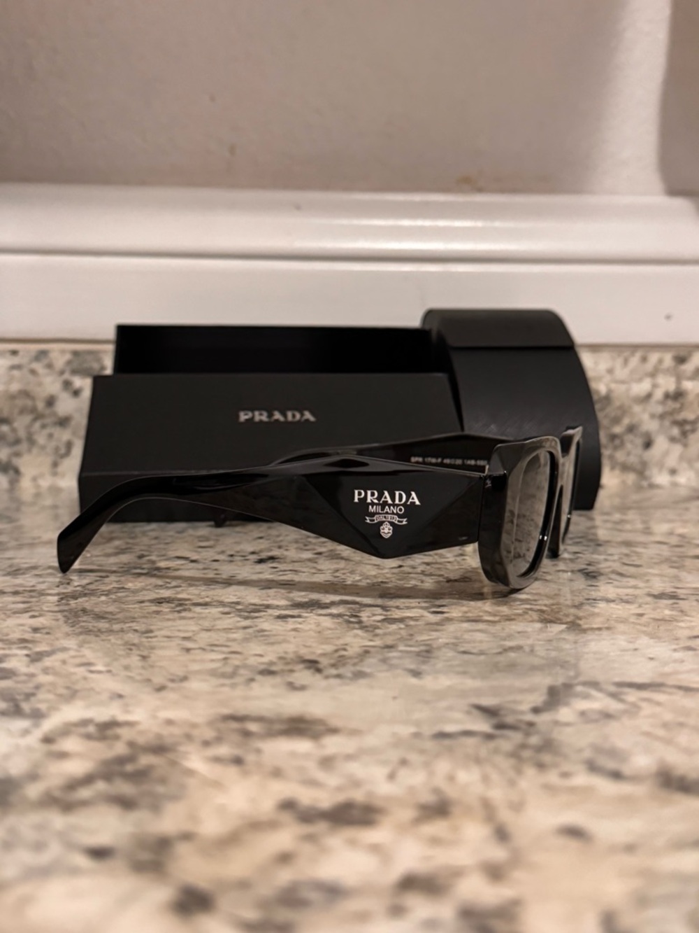 Prada unisex Black Shield Sunglasses with White Logo - Picture 6 of 8